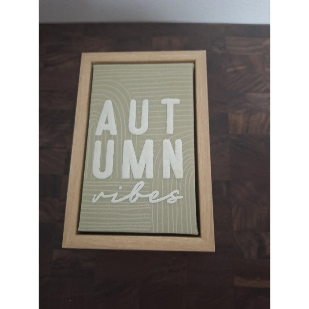 Autumn Vibes Framed Canvas Tabletop Wall Sign Sage Green Fall Decor